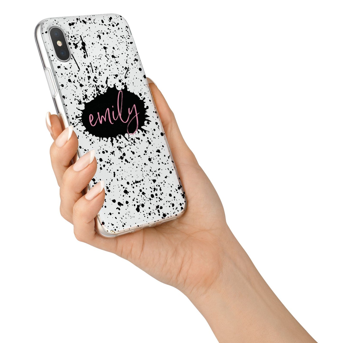 Personalised Black Ink Splat Name iPhone X Bumper Case on Silver iPhone Alternative Image 2