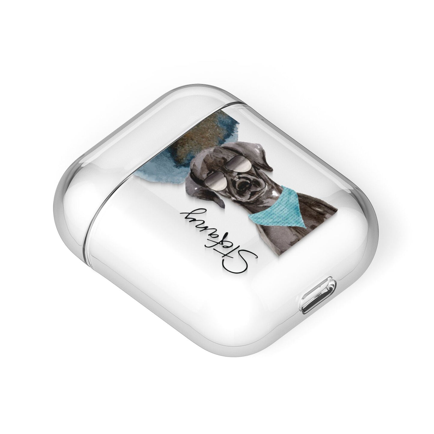 Personalised Black Labrador AirPods Case Laid Flat