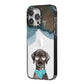 Personalised Black Labrador iPhone 14 Pro Max Black Impact Case Side Angle on Silver phone