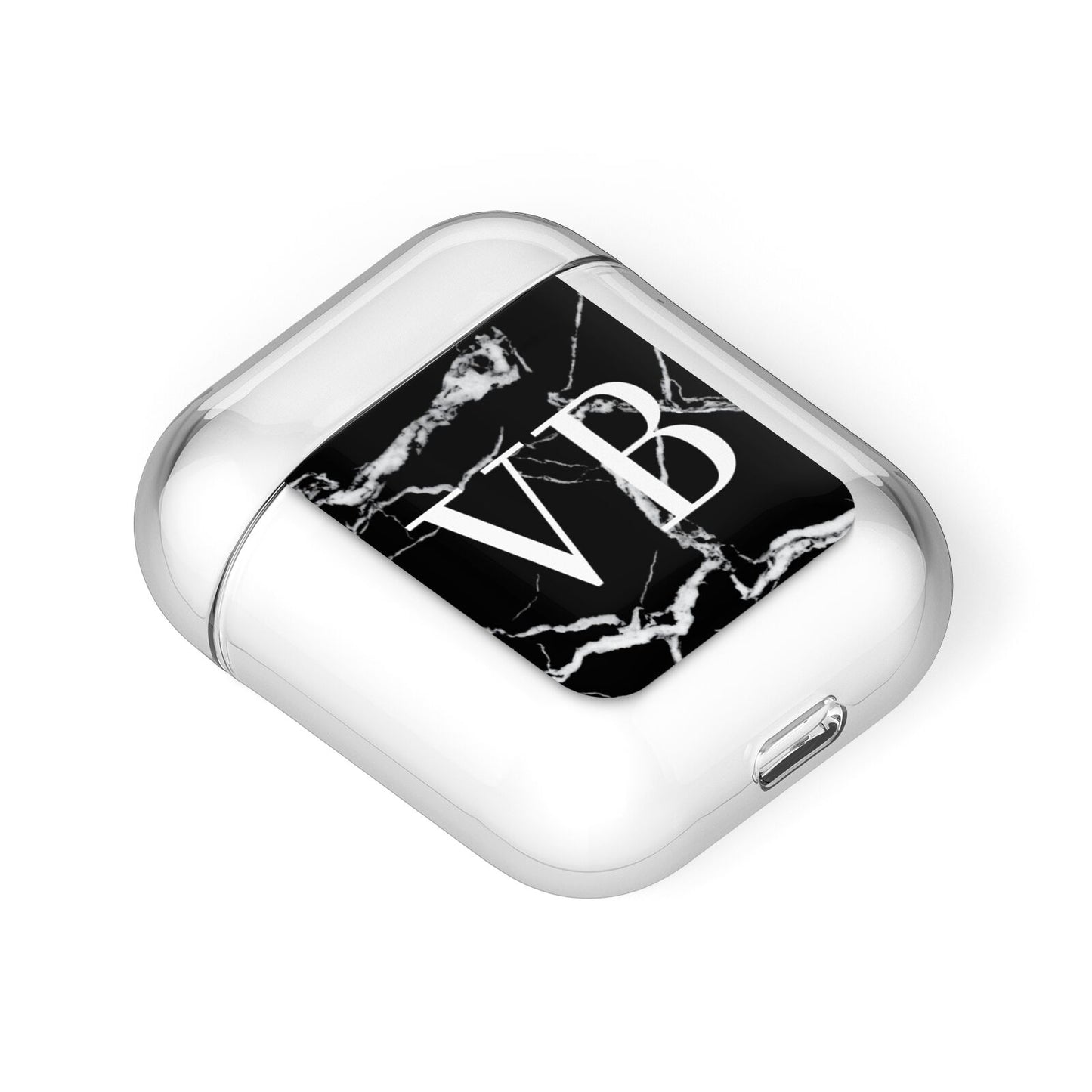 Personalised Black Marble Effect Monogram AirPods Case Laid Flat