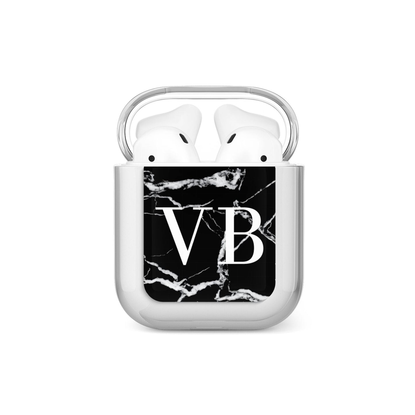 Personalised Black Marble Effect Monogram AirPods Case