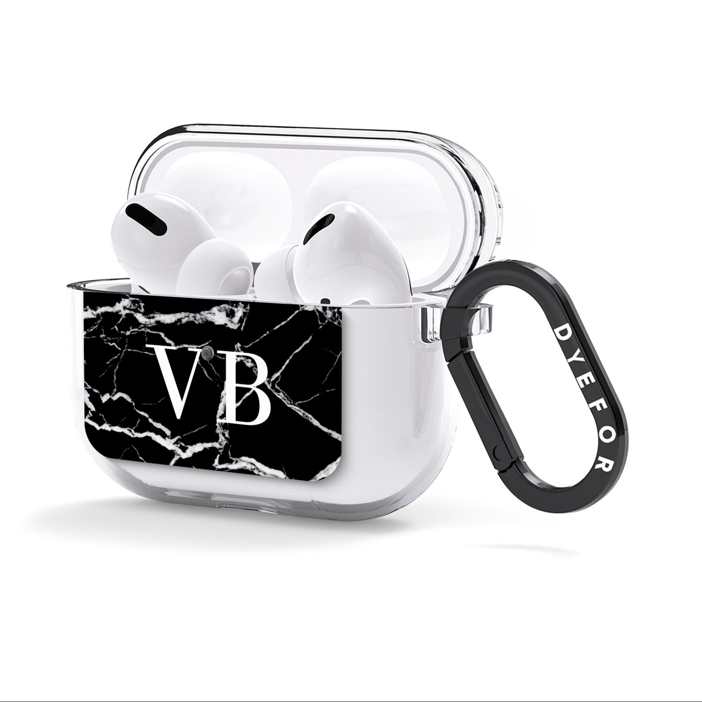 Personalised Black Marble Effect Monogram AirPods Clear Case 3rd Gen Side Image