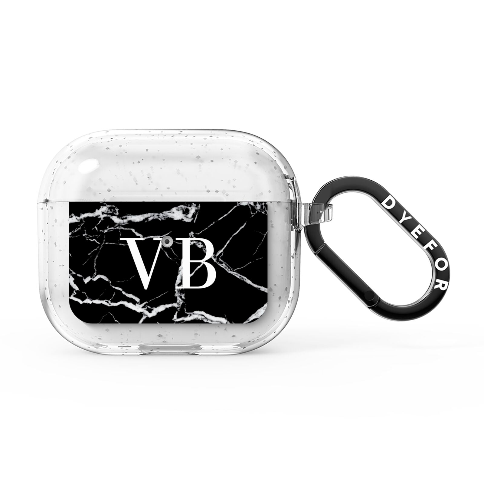 Personalised Black Marble Effect Monogram AirPods Glitter Case 3rd Gen