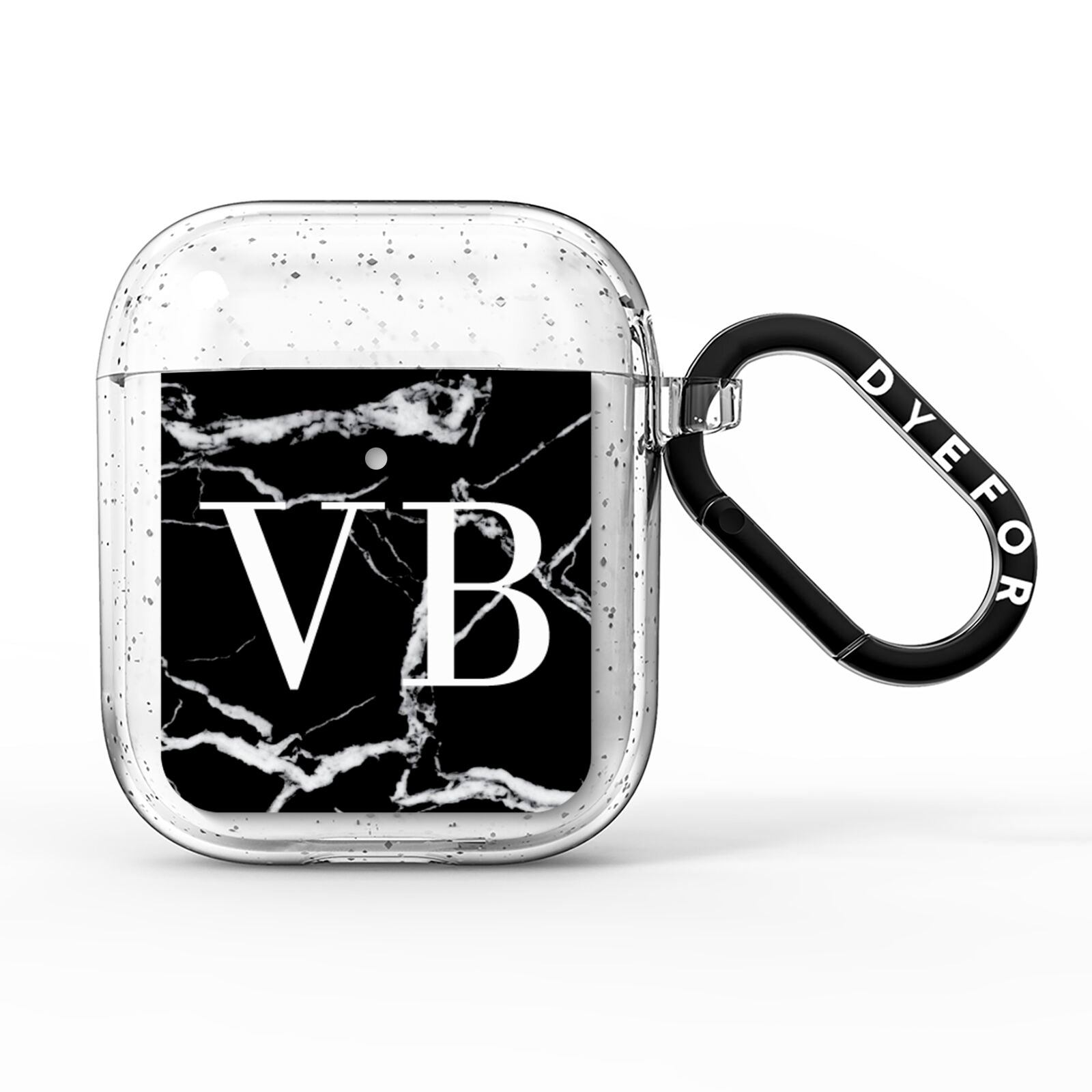 Personalised Black Marble Effect Monogram AirPods Glitter Case
