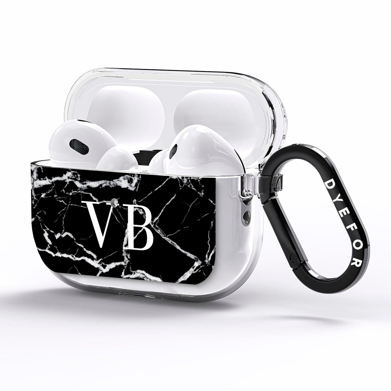 Personalised Black Marble Effect Monogram AirPods Pro Clear Case Side Image