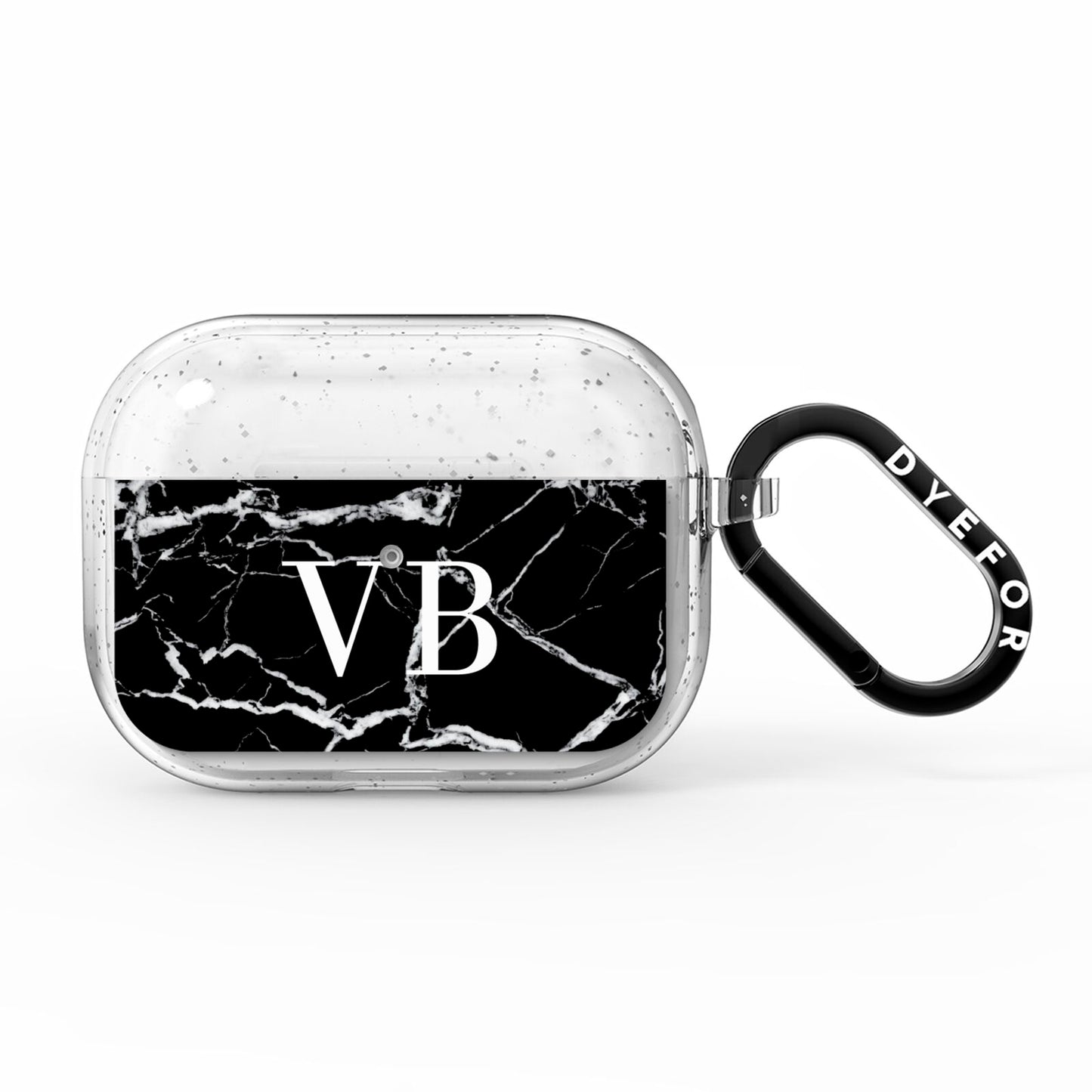 Personalised Black Marble Effect Monogram AirPods Pro Glitter Case
