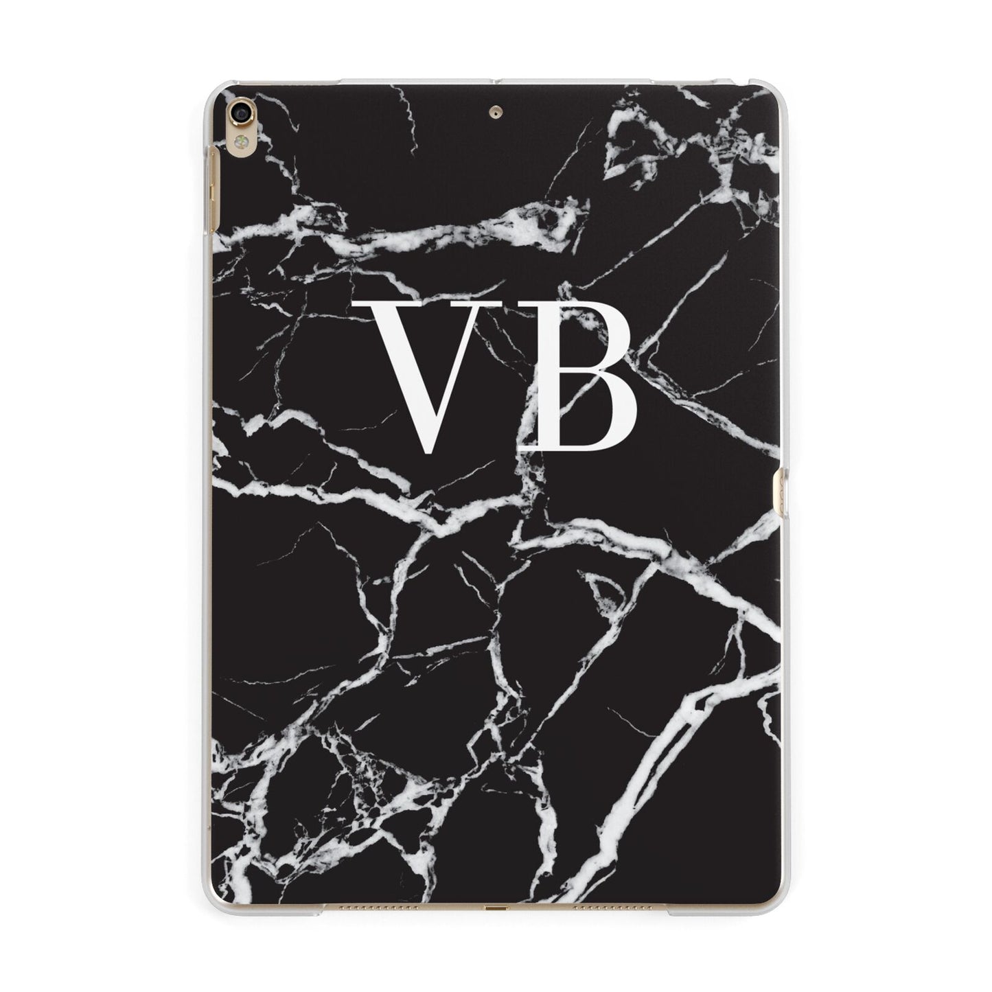Personalised Black Marble Effect Monogram Apple iPad Gold Case
