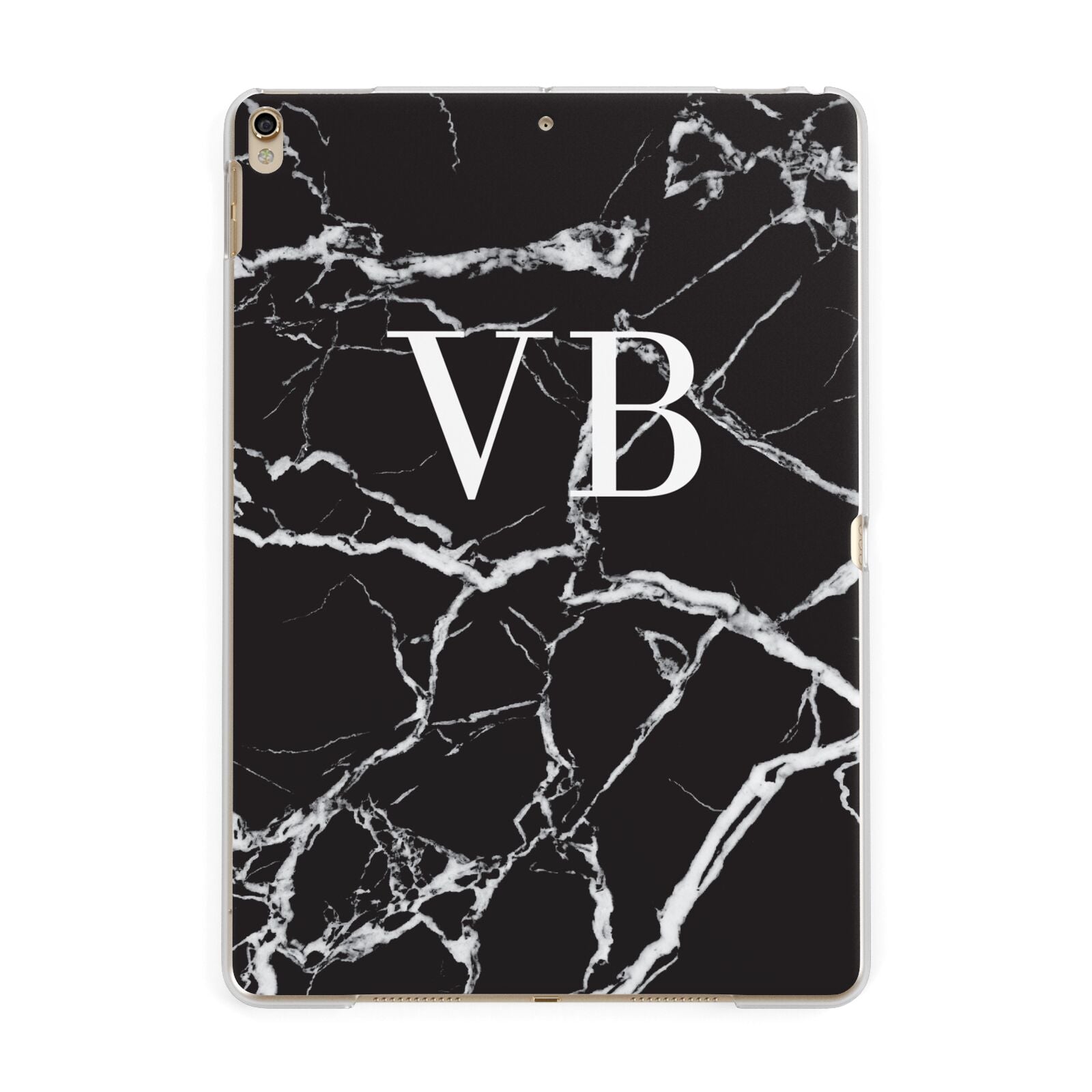 Personalised Black Marble Effect Monogram Apple iPad Gold Case