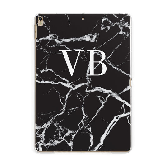 Personalised Black Marble Effect Monogram Apple iPad Gold Case