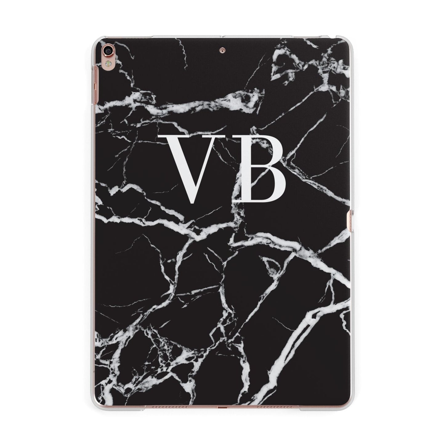 Personalised Black Marble Effect Monogram Apple iPad Rose Gold Case