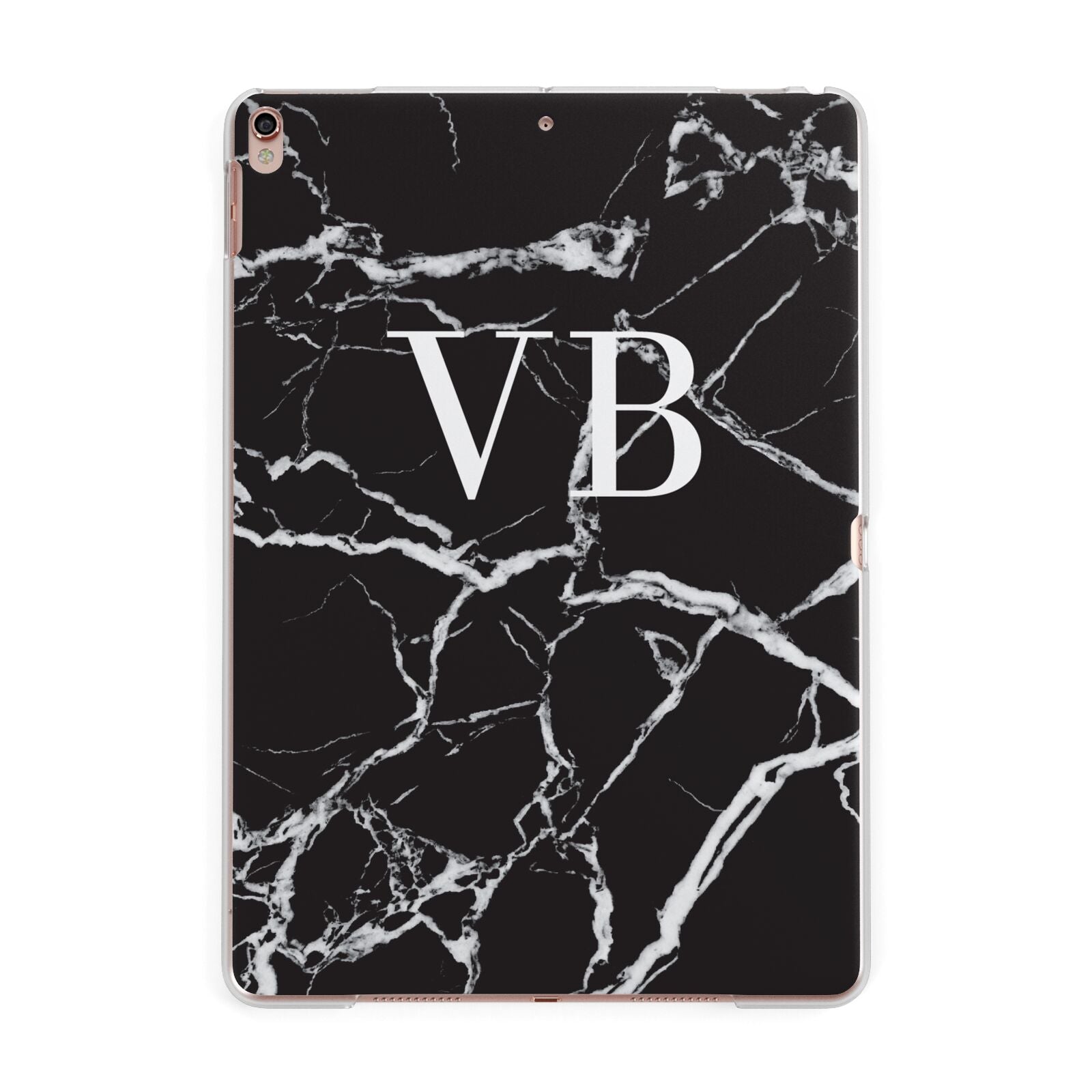 Personalised Black Marble Effect Monogram Apple iPad Rose Gold Case