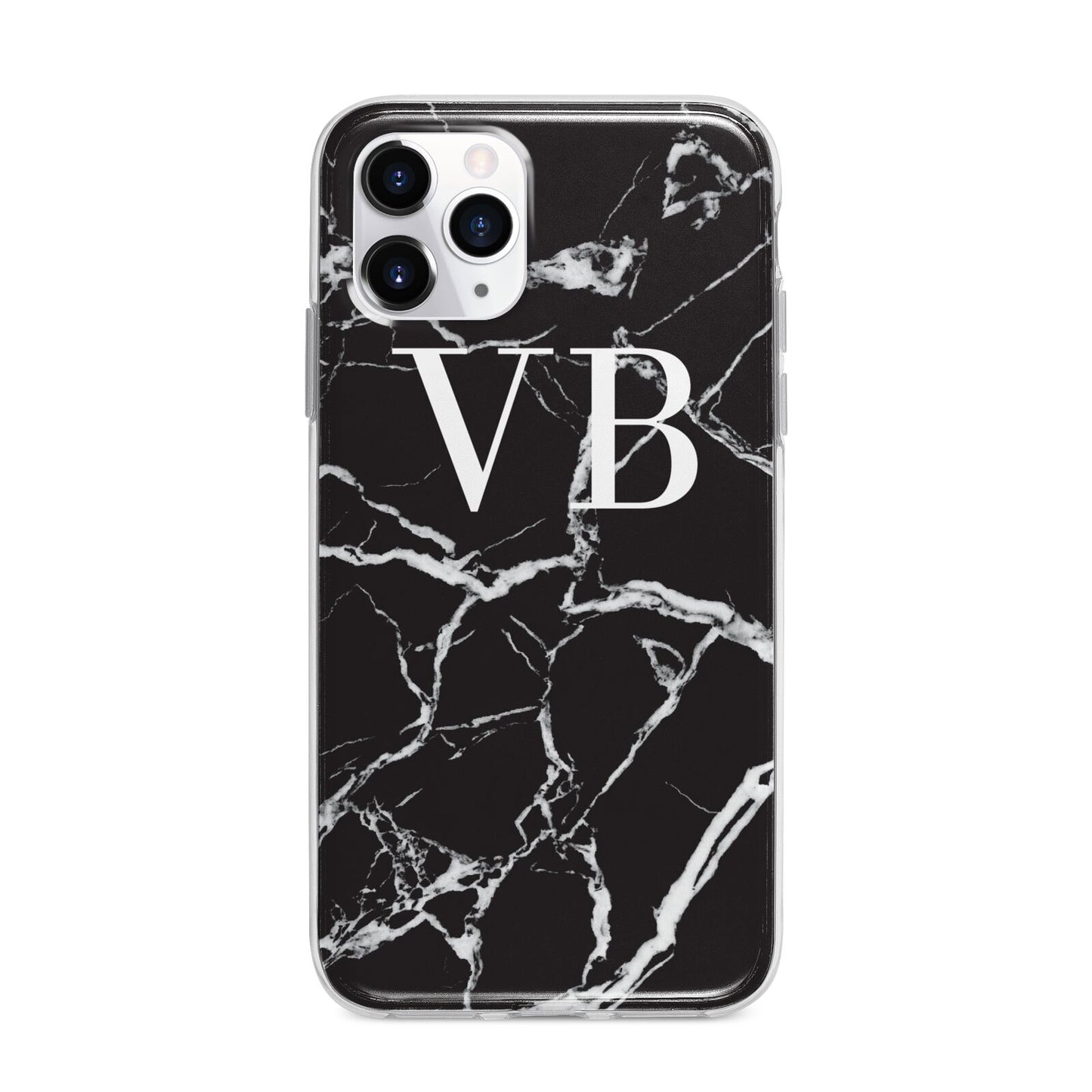Personalised Black Marble Effect Monogram Apple iPhone 11 Pro Max in Silver with Bumper Case