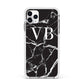 Personalised Black Marble Effect Monogram Apple iPhone 11 Pro Max in Silver with White Impact Case