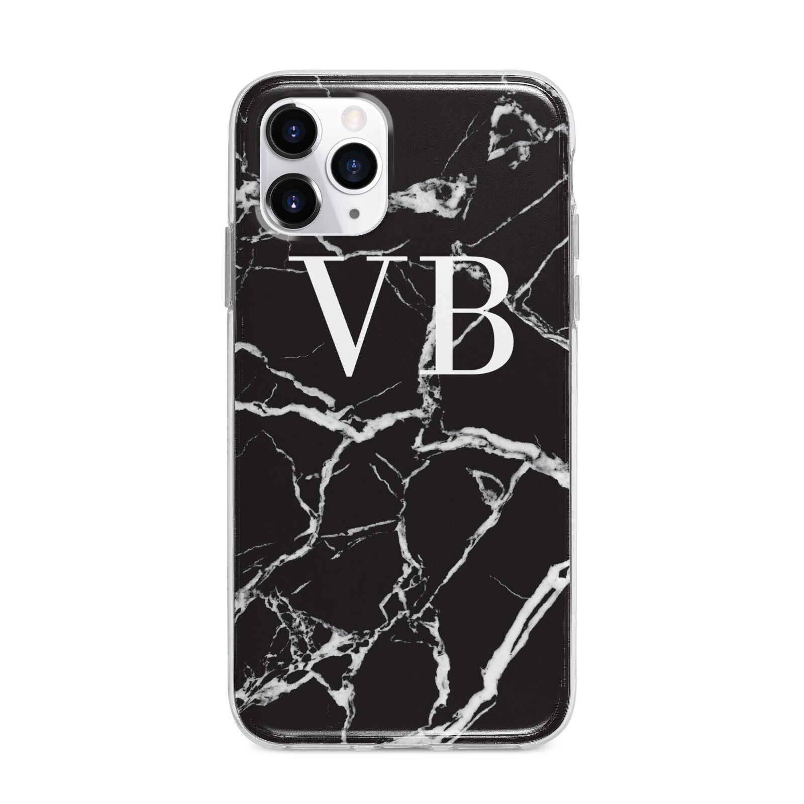 Personalised Black Marble Effect Monogram Apple iPhone 11 Pro in Silver with Bumper Case