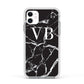 Personalised Black Marble Effect Monogram Apple iPhone 11 in White with White Impact Case