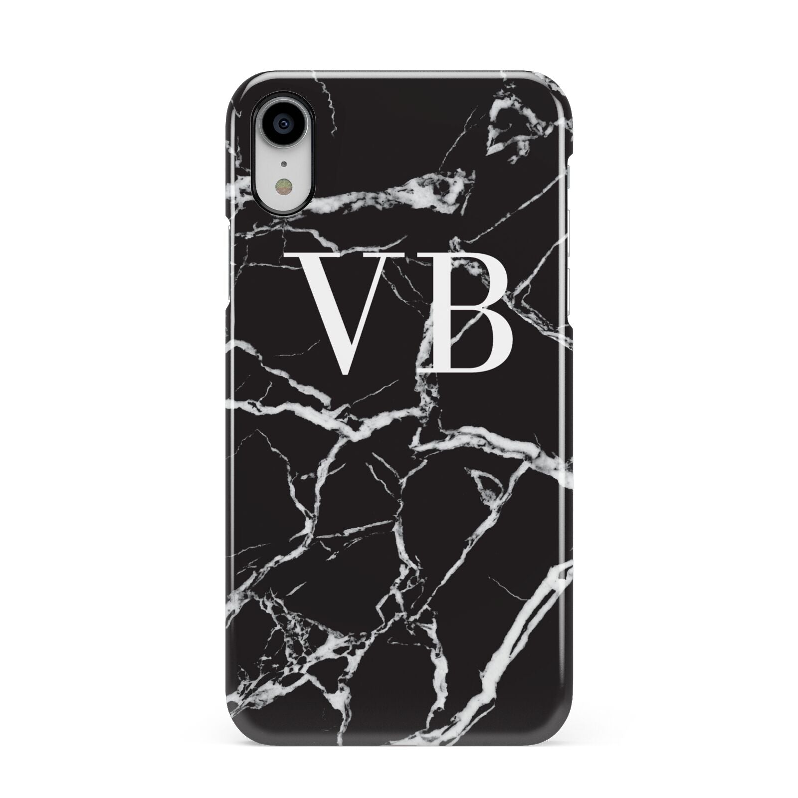 Personalised Black Marble Effect Monogram Apple iPhone XR White 3D Snap Case
