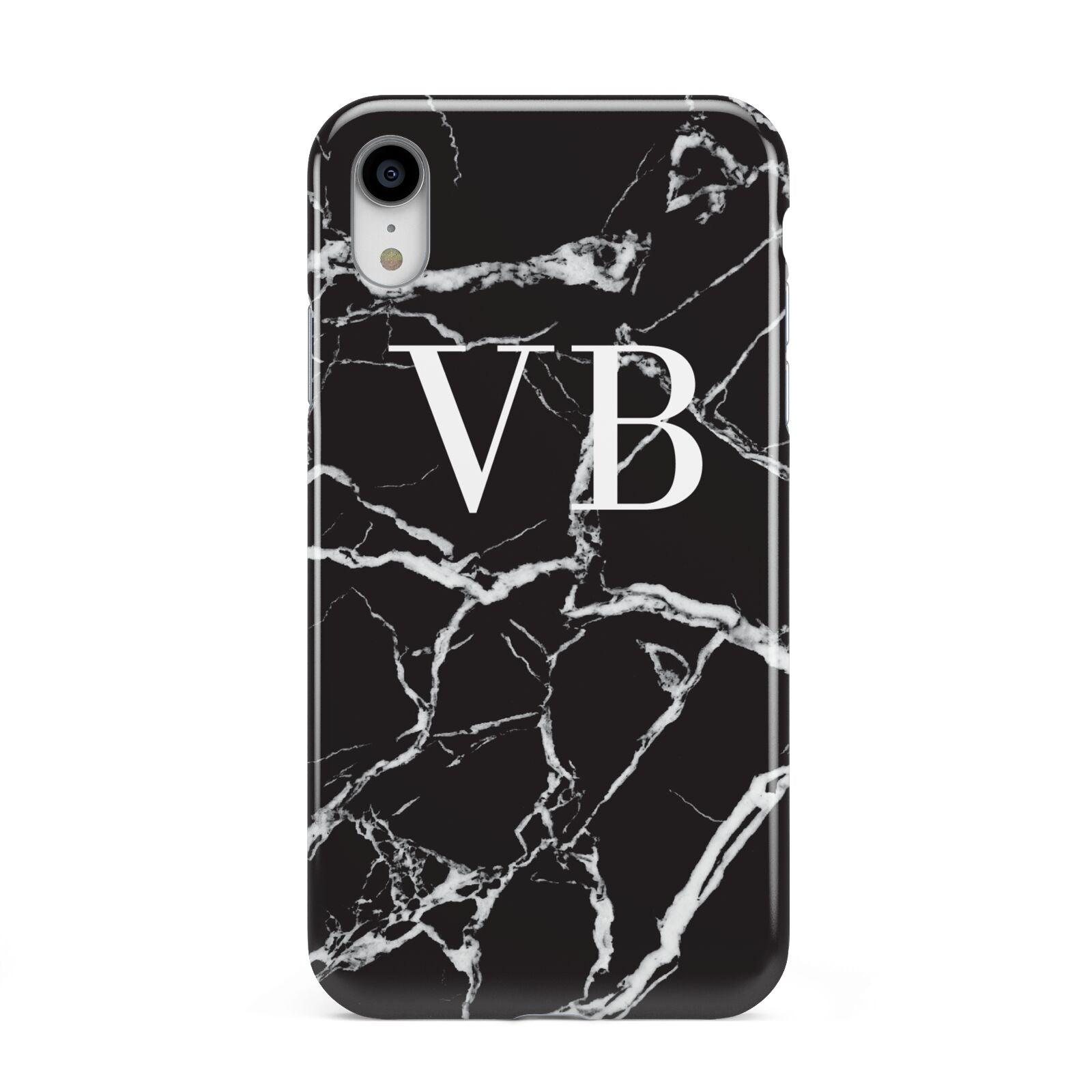 Personalised Black Marble Effect Monogram Apple iPhone XR White 3D Tough Case