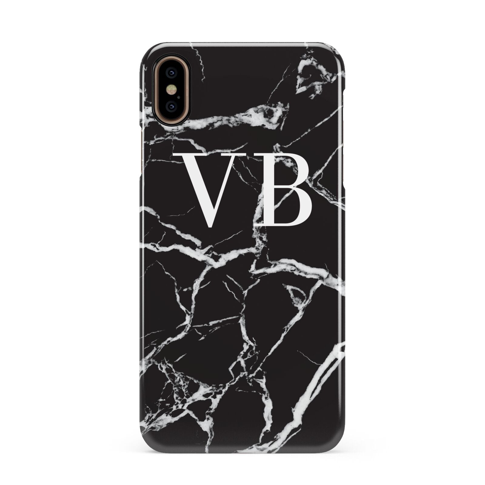 Personalised Black Marble Effect Monogram Apple iPhone Xs Max 3D Snap Case