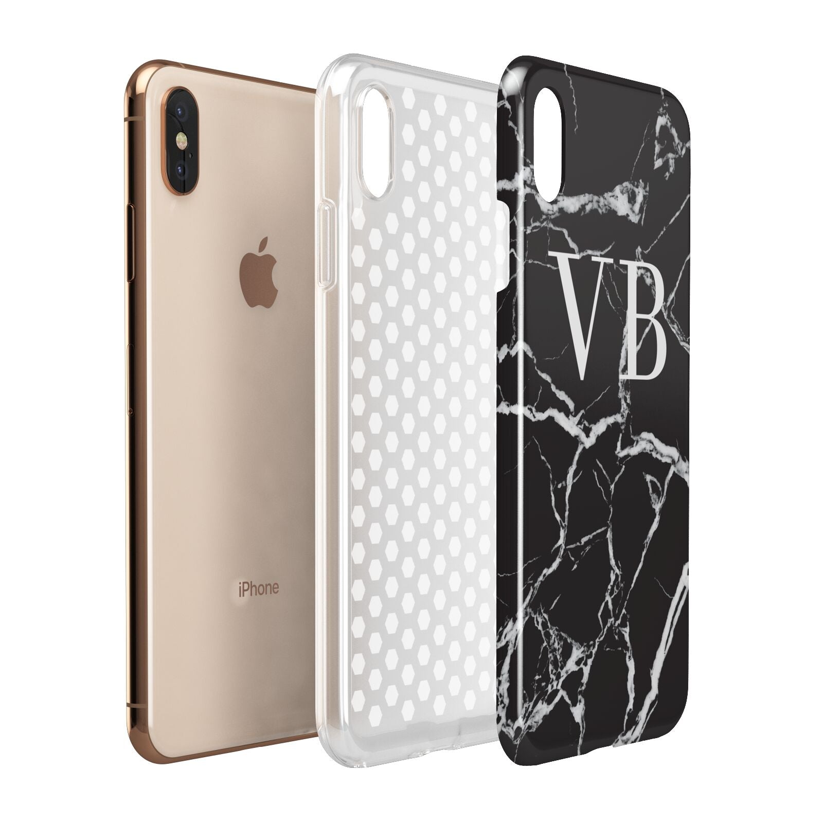 Personalised Black Marble Effect Monogram Apple iPhone Xs Max 3D Tough Case Expanded View