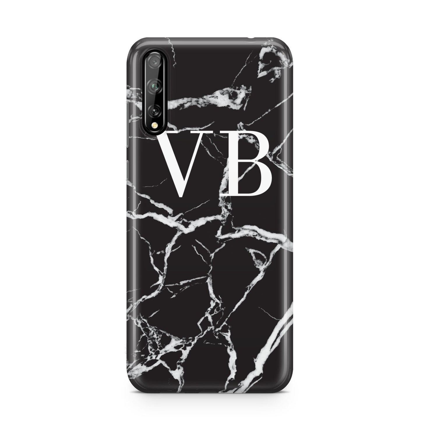 Personalised Black Marble Effect Monogram Huawei Enjoy 10s Phone Case