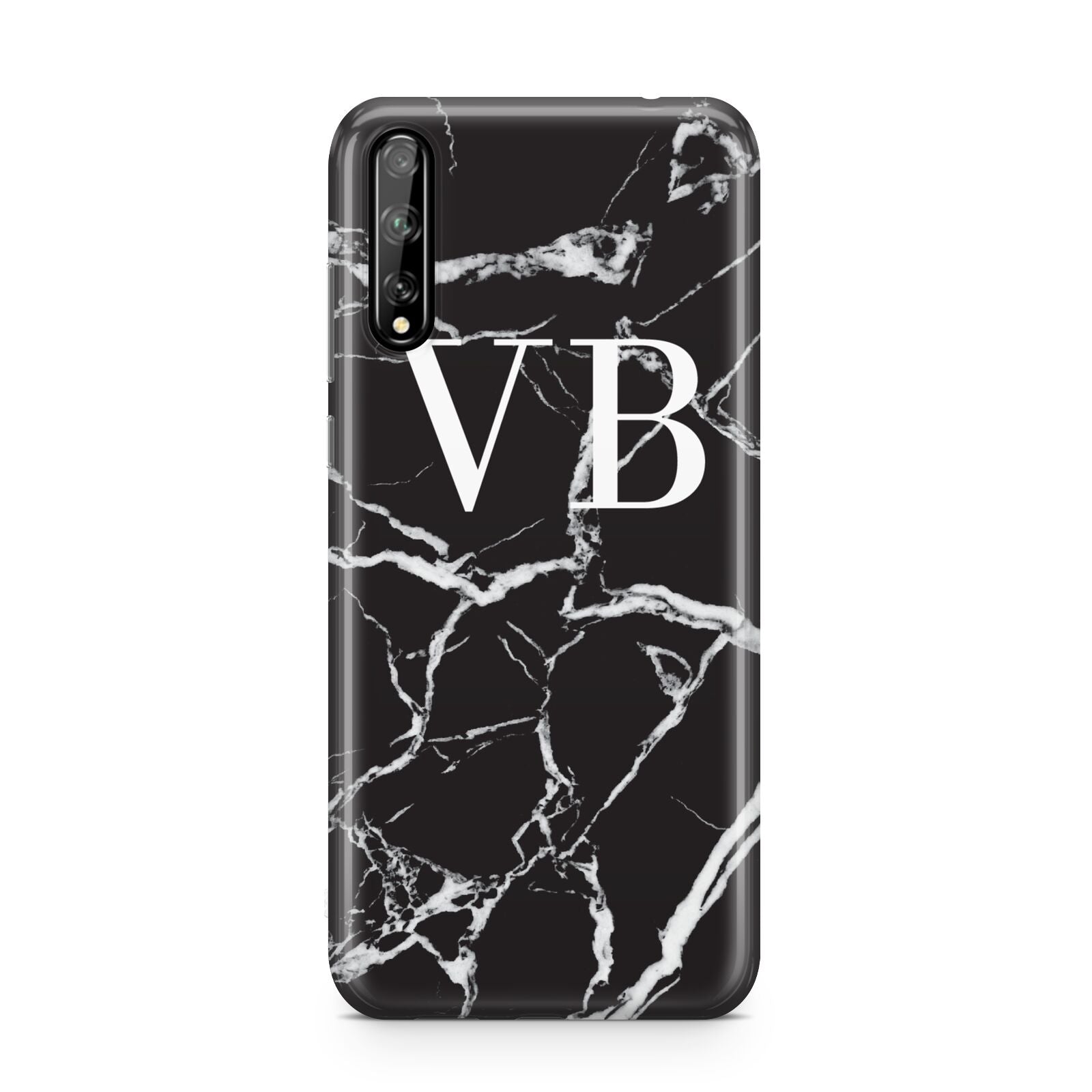 Personalised Black Marble Effect Monogram Huawei Enjoy 10s Phone Case
