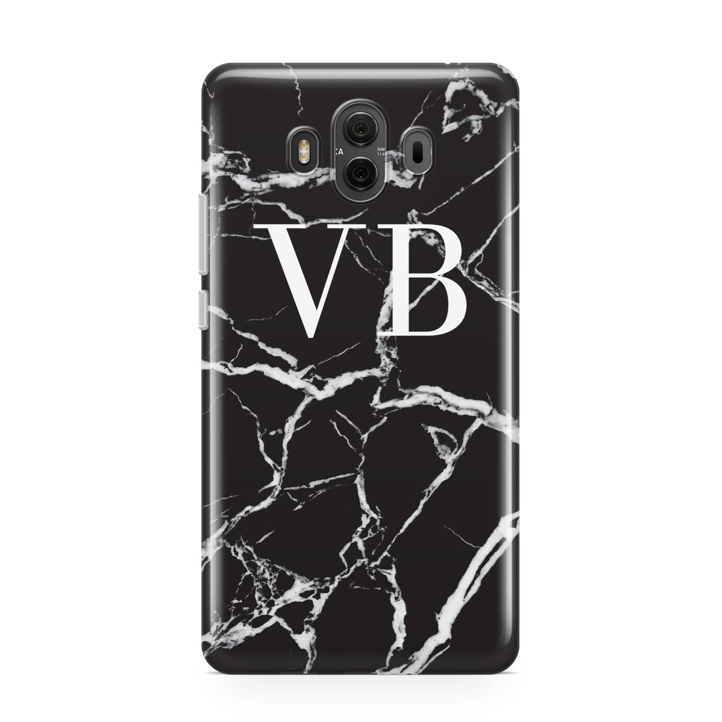 Personalised Black Marble Effect Monogram Huawei Mate 10 Protective Phone Case