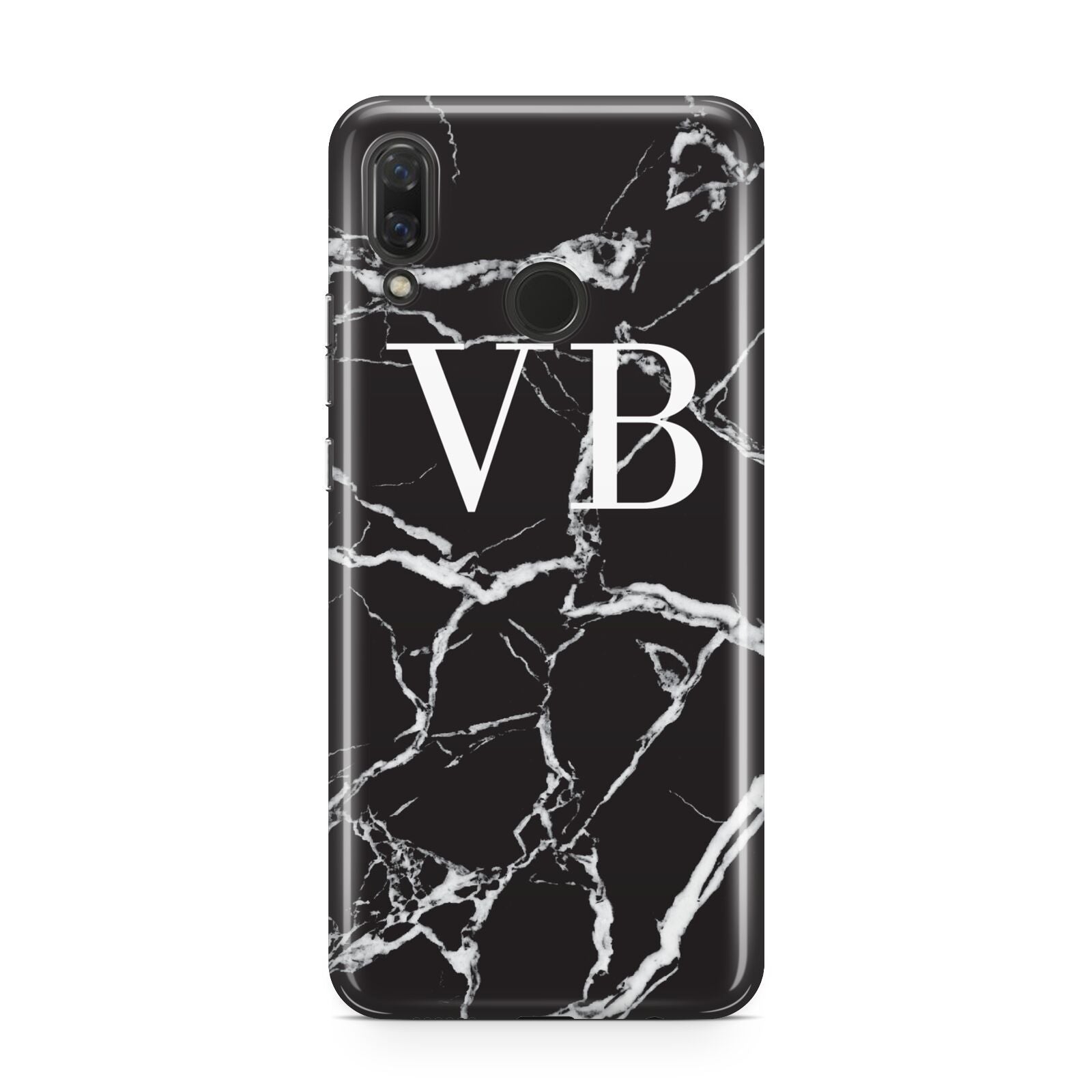 Personalised Black Marble Effect Monogram Huawei Nova 3 Phone Case