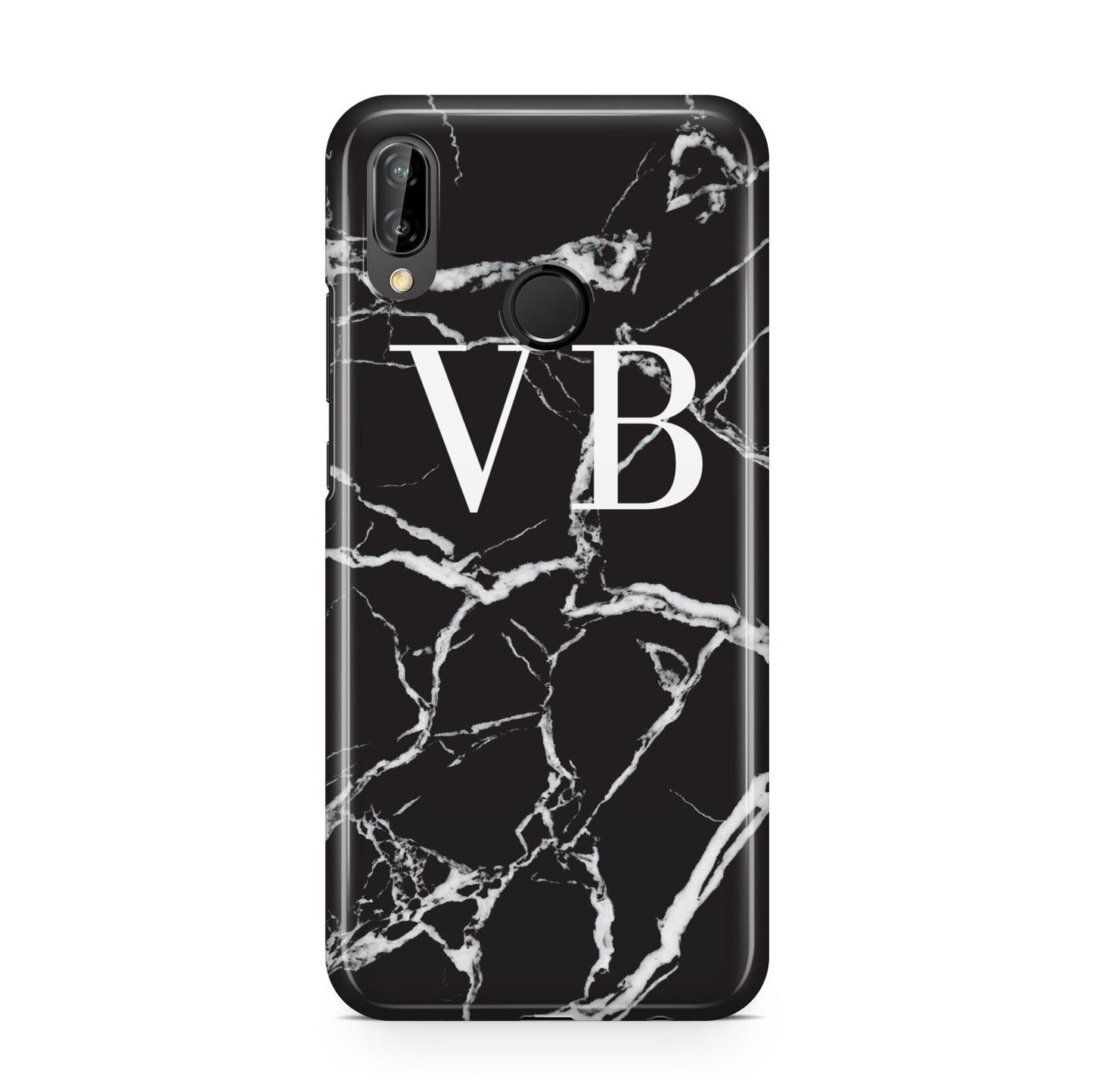 Personalised Black Marble Effect Monogram Huawei P20 Lite Phone Case