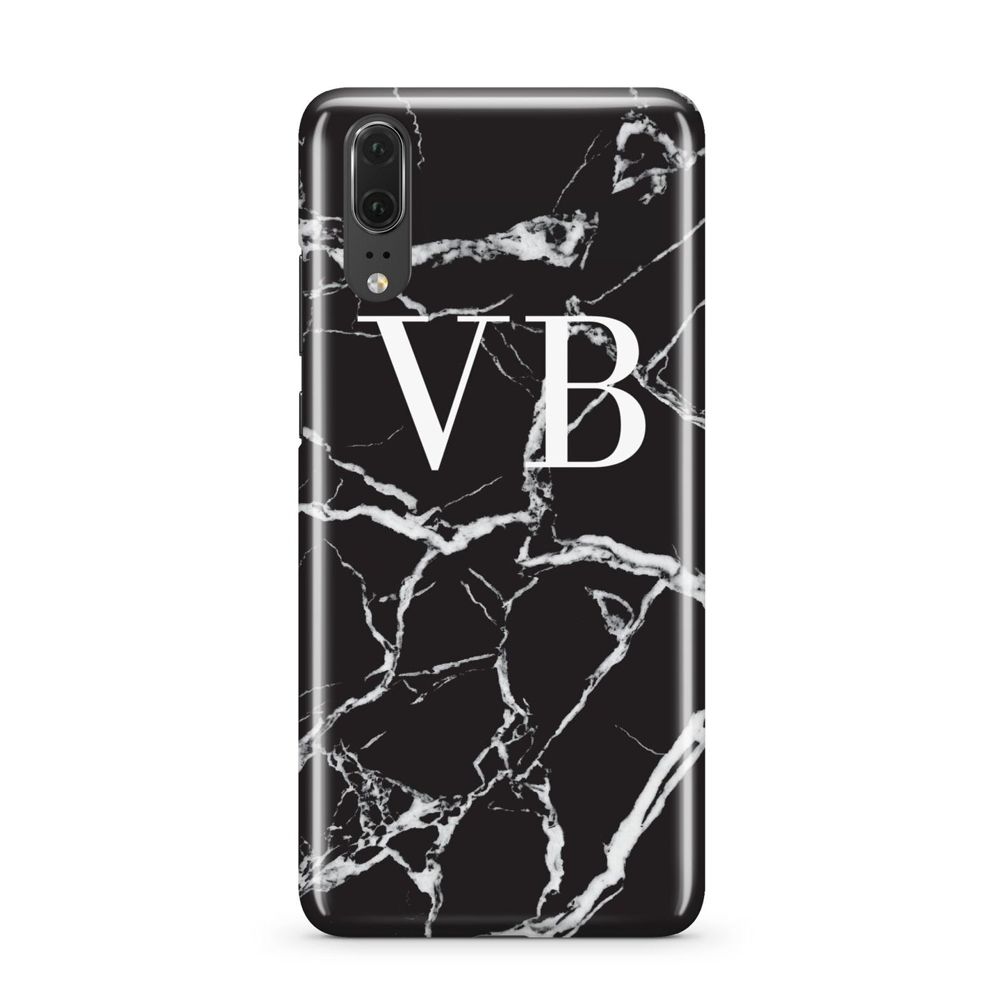 Personalised Black Marble Effect Monogram Huawei P20 Phone Case