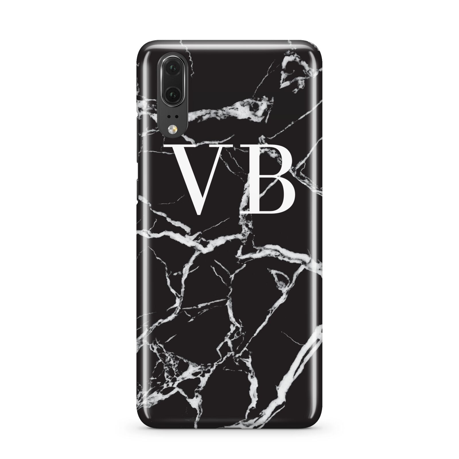 Personalised Black Marble Effect Monogram Huawei P20 Phone Case
