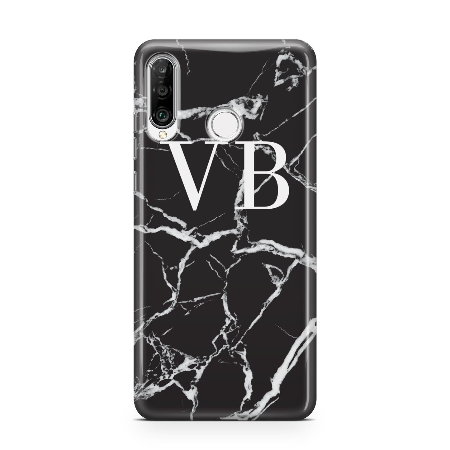 Personalised Black Marble Effect Monogram Huawei P30 Lite Phone Case