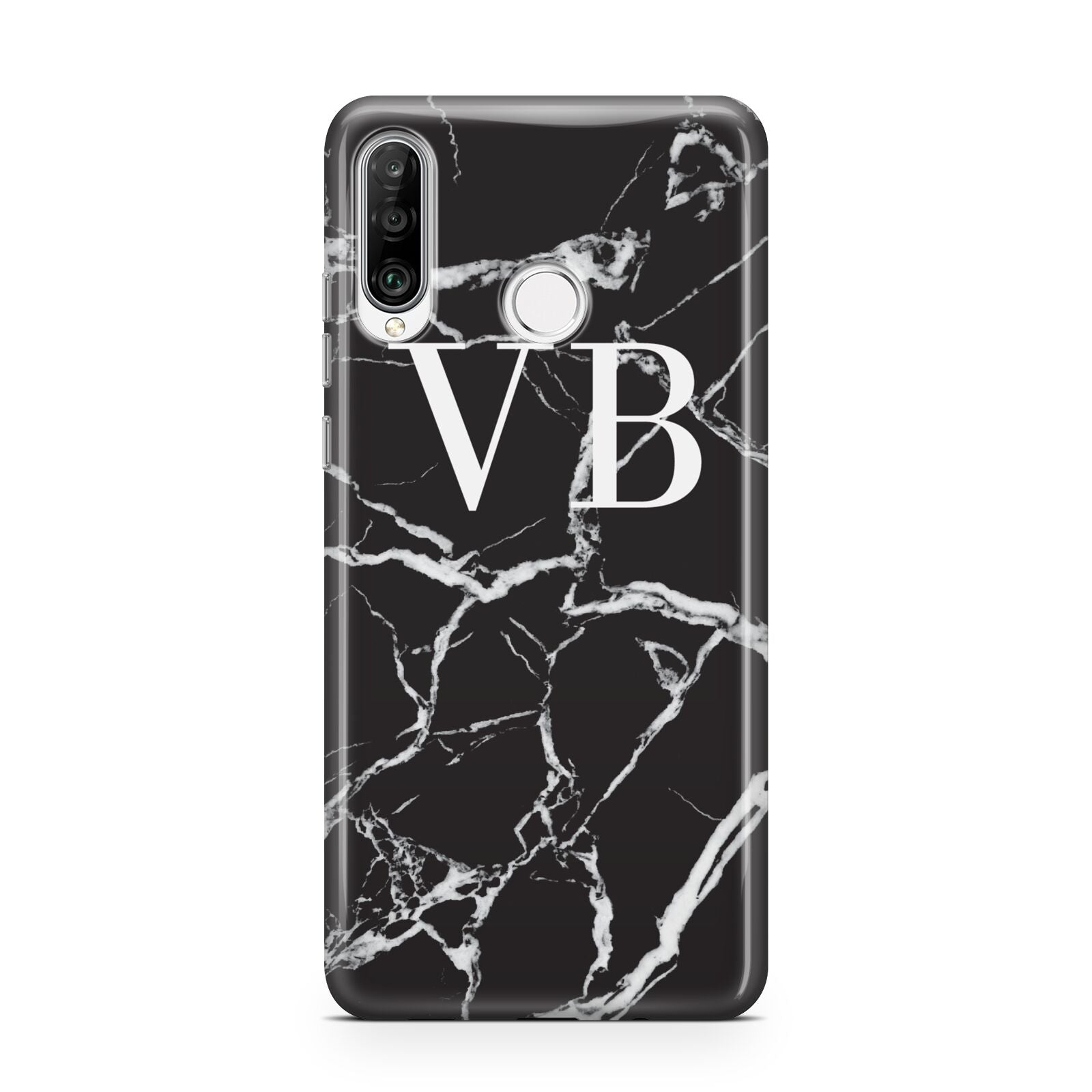 Personalised Black Marble Effect Monogram Huawei P30 Lite Phone Case