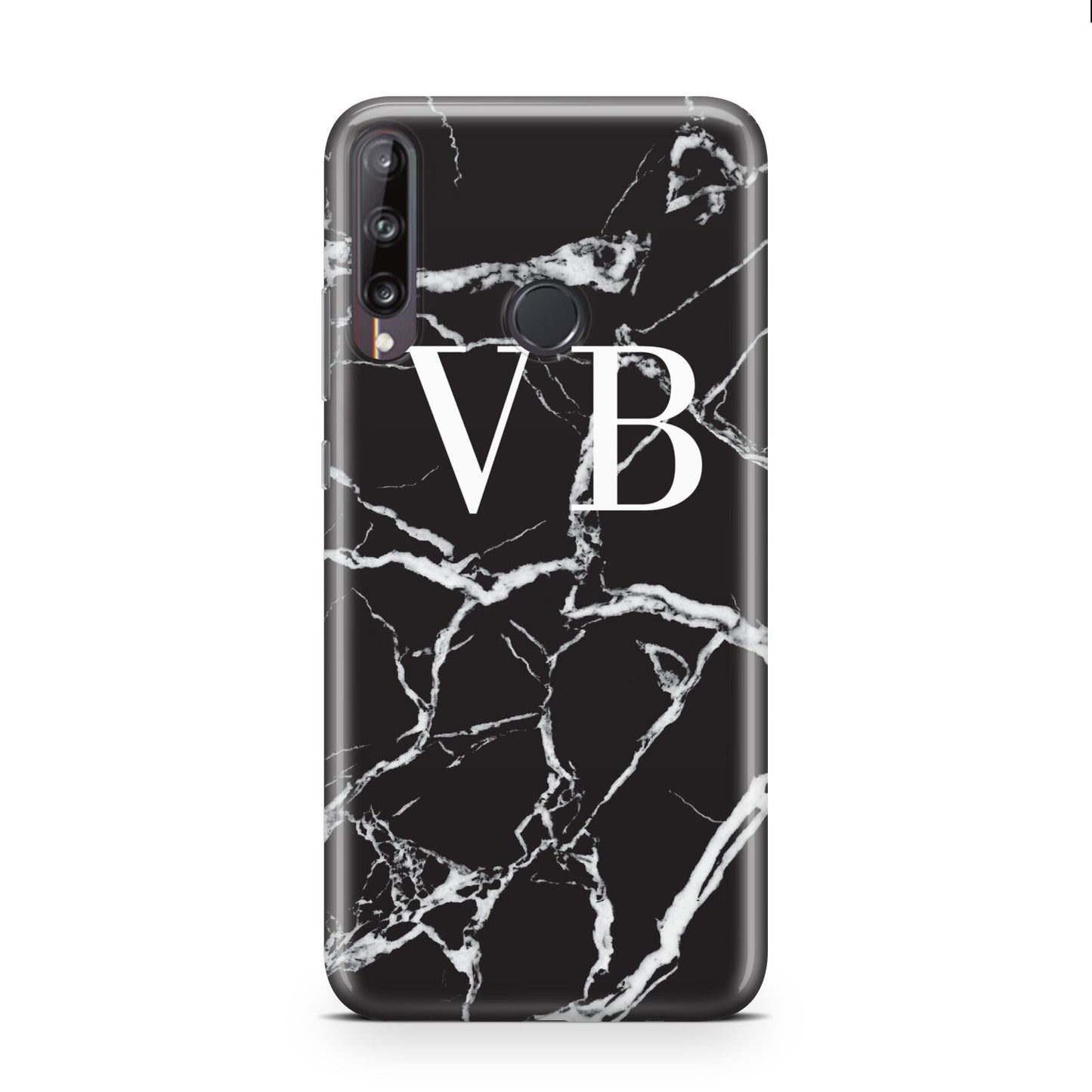 Personalised Black Marble Effect Monogram Huawei P40 Lite E Phone Case