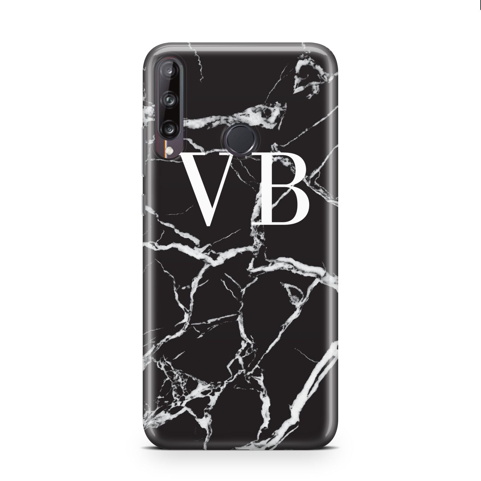 Personalised Black Marble Effect Monogram Huawei P40 Lite E Phone Case