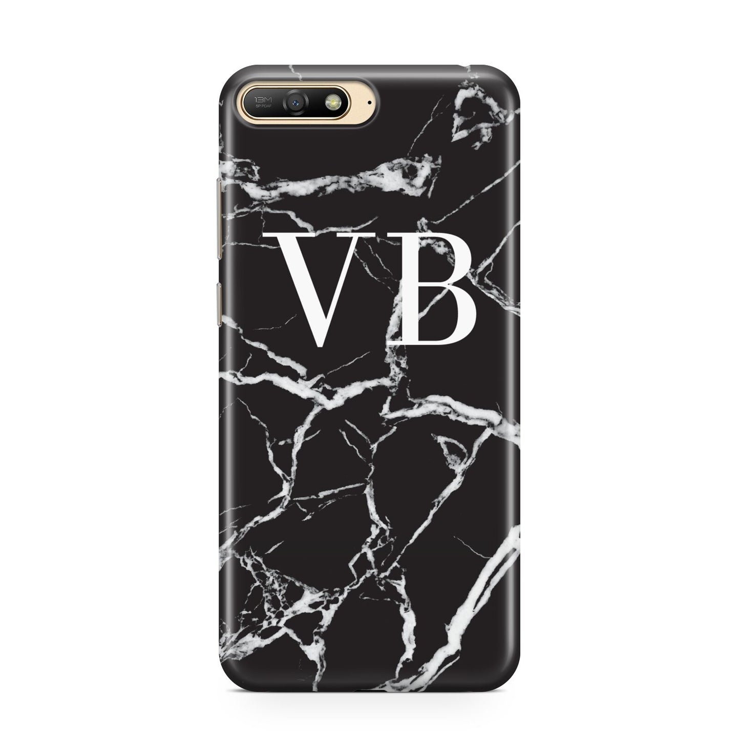 Personalised Black Marble Effect Monogram Huawei Y6 2018