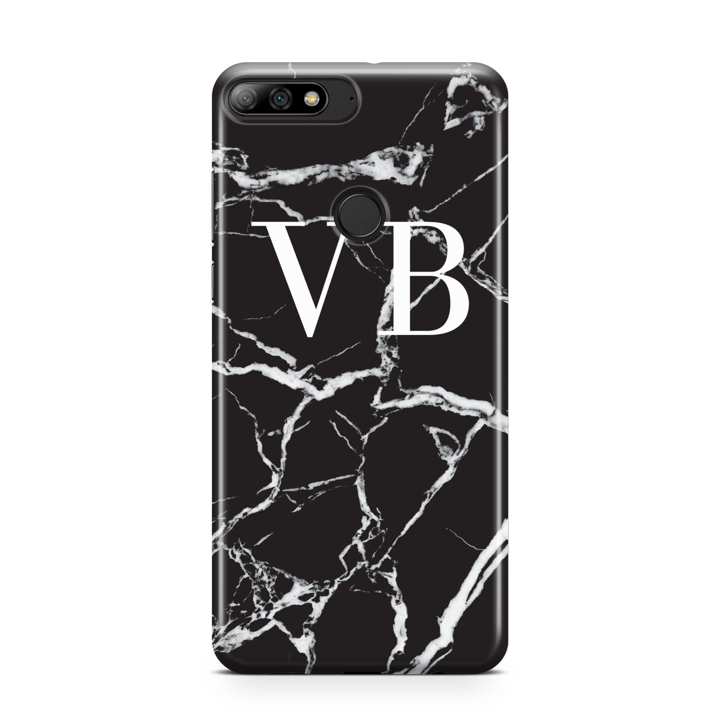 Personalised Black Marble Effect Monogram Huawei Y7 2018