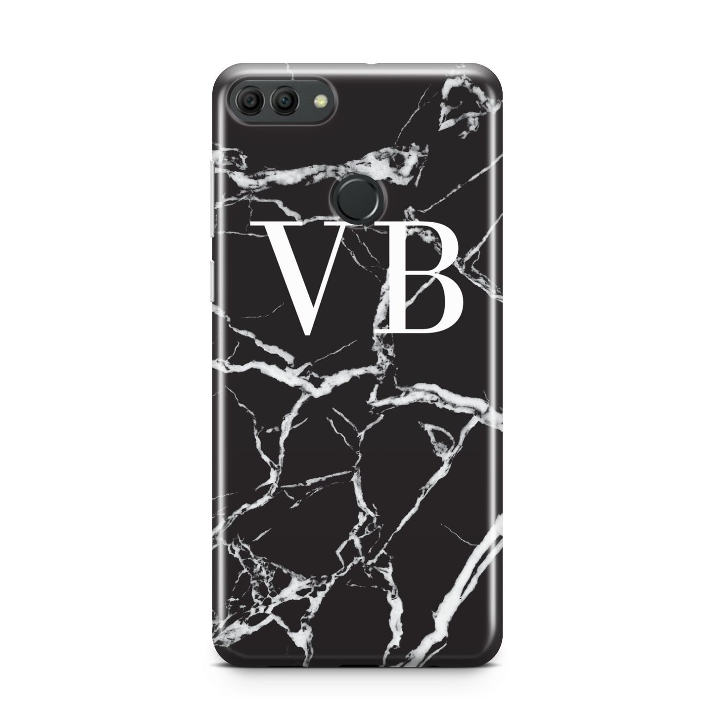 Personalised Black Marble Effect Monogram Huawei Y9 2018