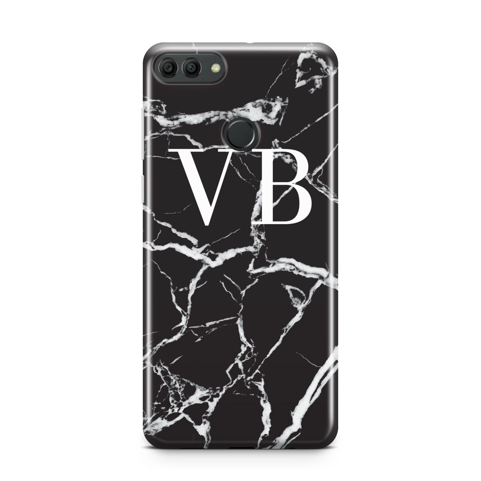 Personalised Black Marble Effect Monogram Huawei Y9 2018
