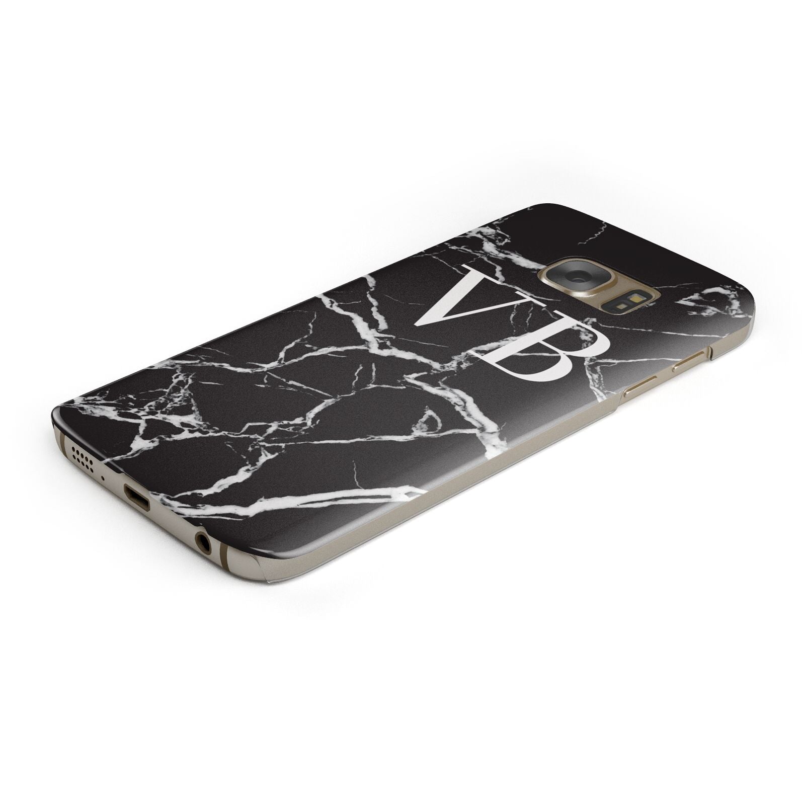 Personalised Black Marble Effect Monogram Protective Samsung Galaxy Case Angled Image