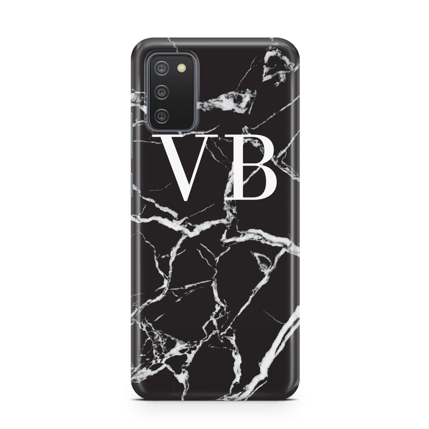 Personalised Black Marble Effect Monogram Samsung A02s Case