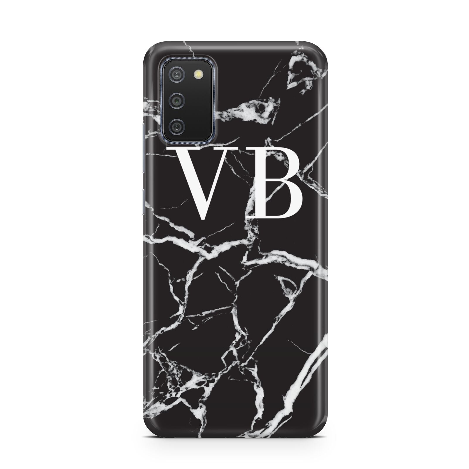 Personalised Black Marble Effect Monogram Samsung A02s Case