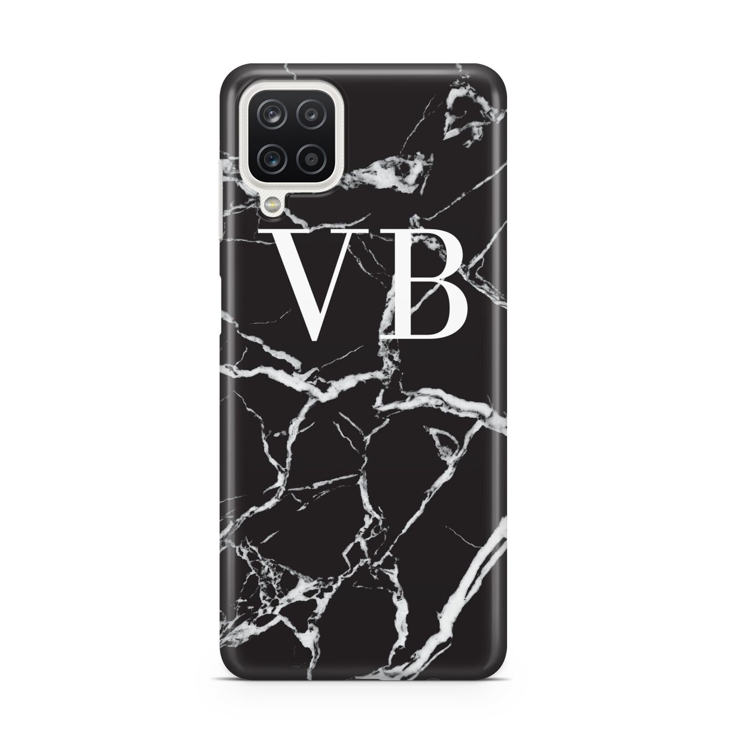 Personalised Black Marble Effect Monogram Samsung A12 Case