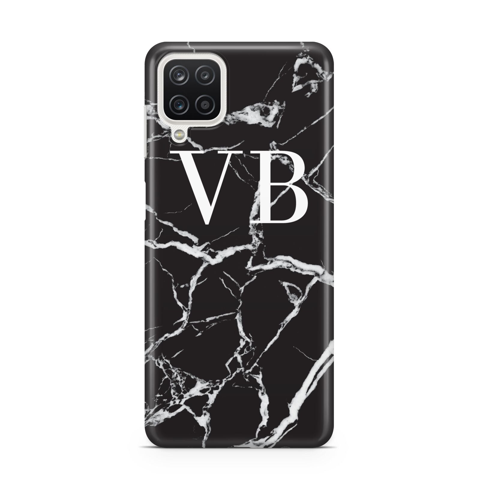 Personalised Black Marble Effect Monogram Samsung A12 Case