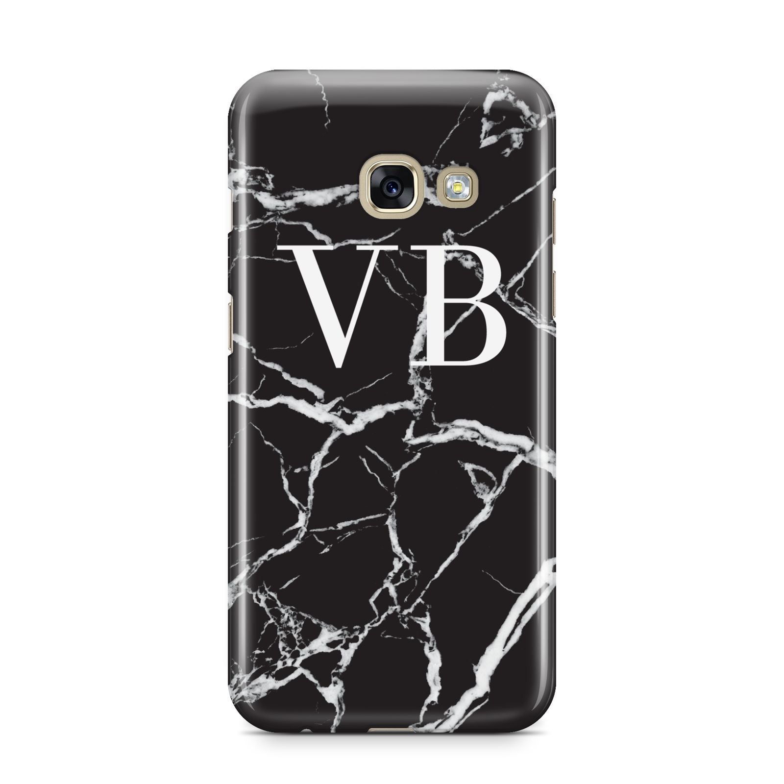 Personalised Black Marble Effect Monogram Samsung Galaxy A3 2017 Case on gold phone