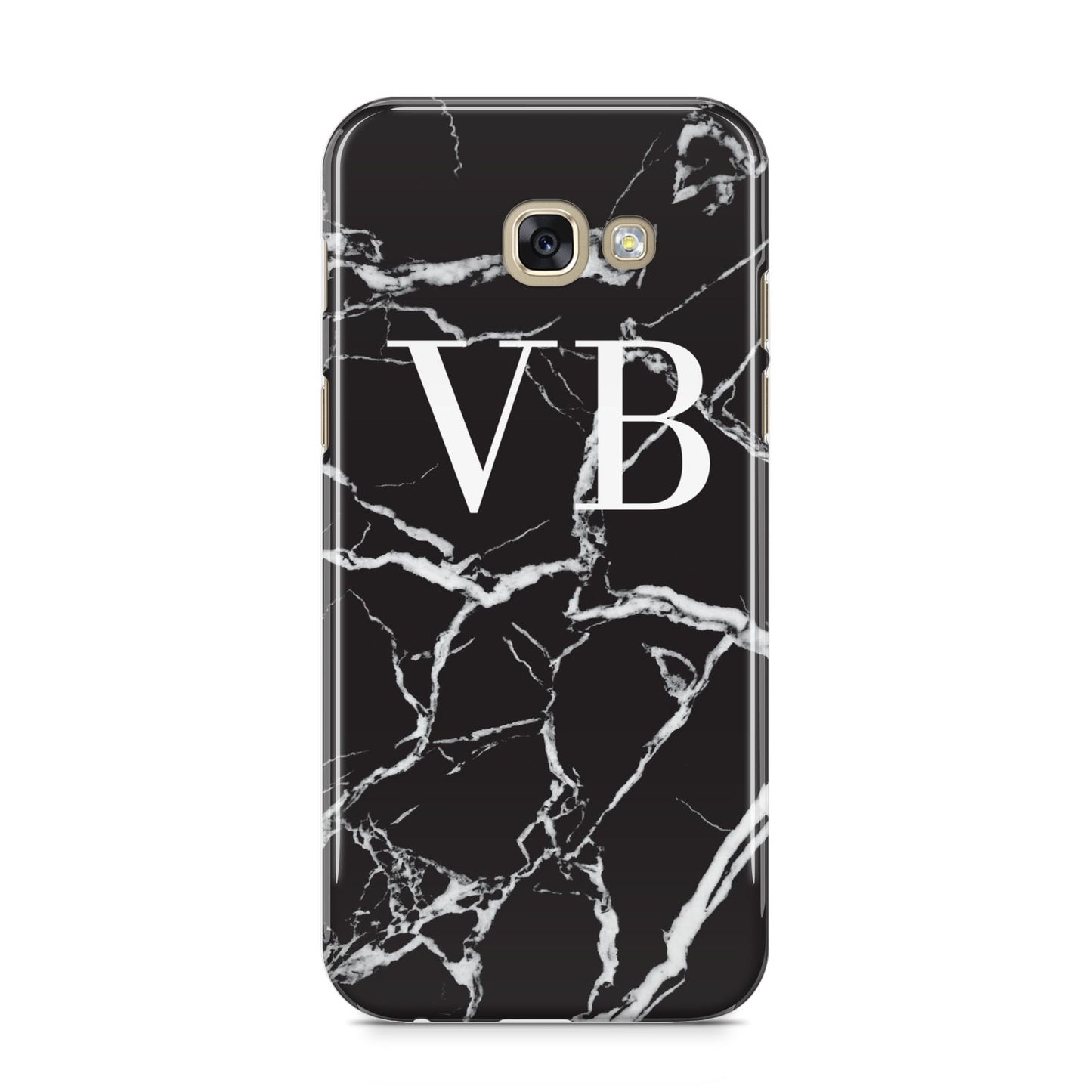 Personalised Black Marble Effect Monogram Samsung Galaxy A5 2017 Case on gold phone