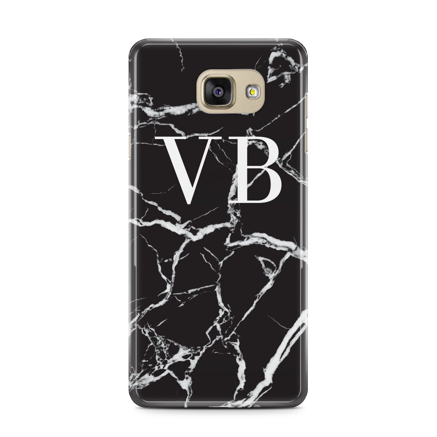 Personalised Black Marble Effect Monogram Samsung Galaxy A7 2016 Case on gold phone