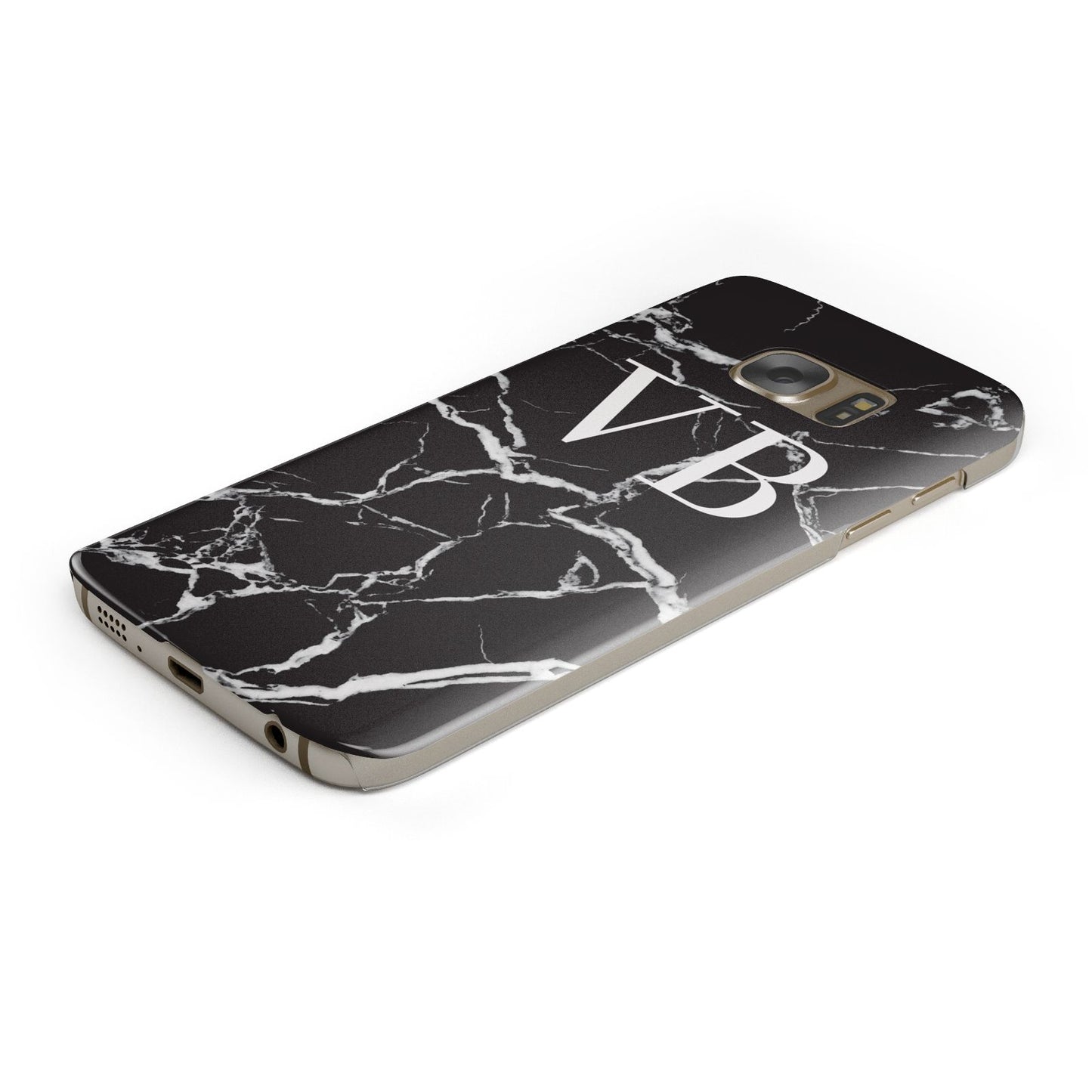 Personalised Black Marble Effect Monogram Samsung Galaxy Case Bottom Cutout