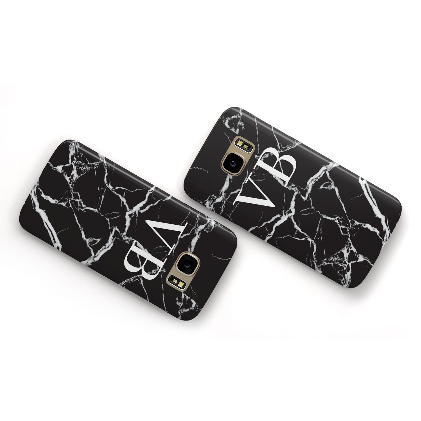 Personalised Black Marble Effect Monogram Samsung Galaxy Case Flat Overview