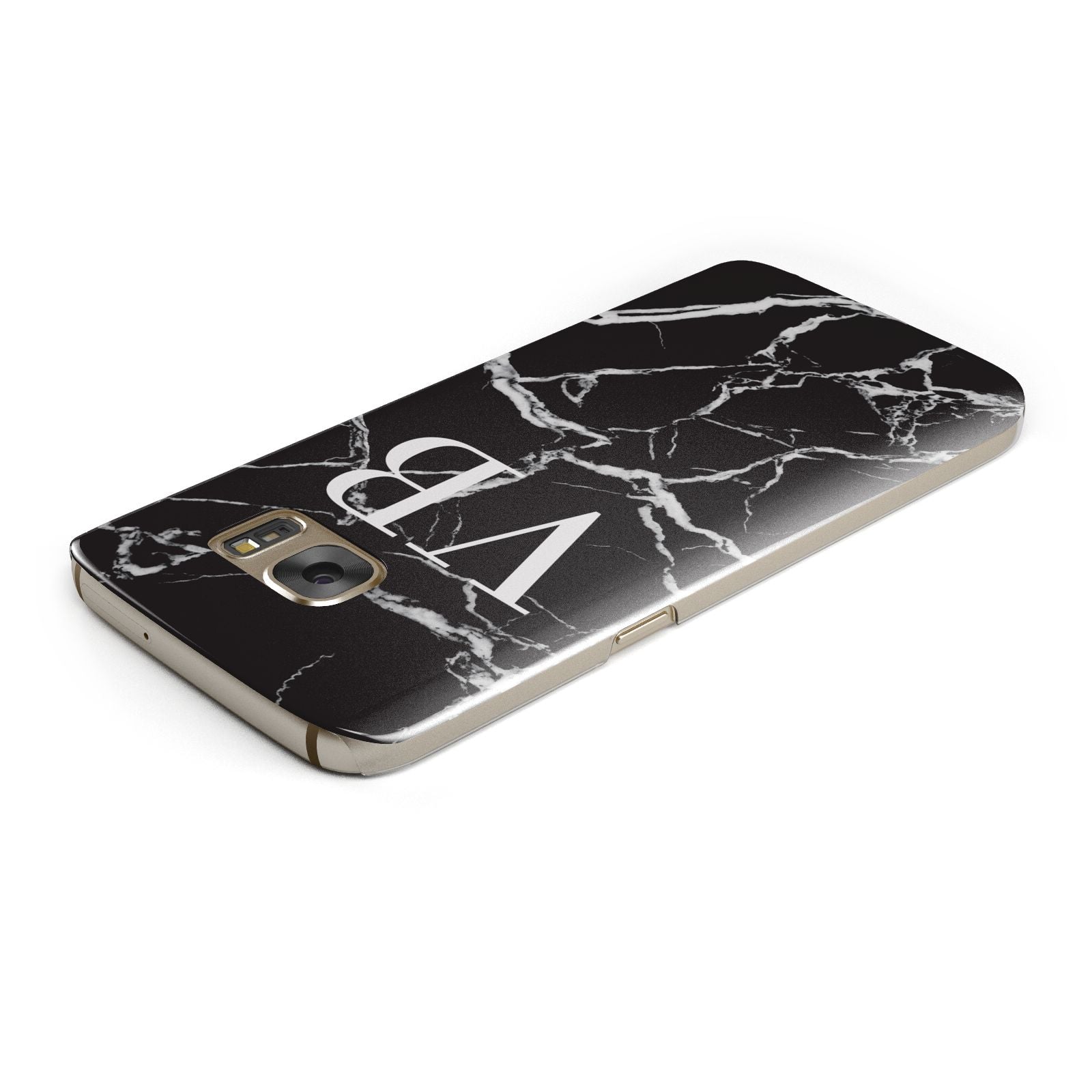 Personalised Black Marble Effect Monogram Samsung Galaxy Case Top Cutout