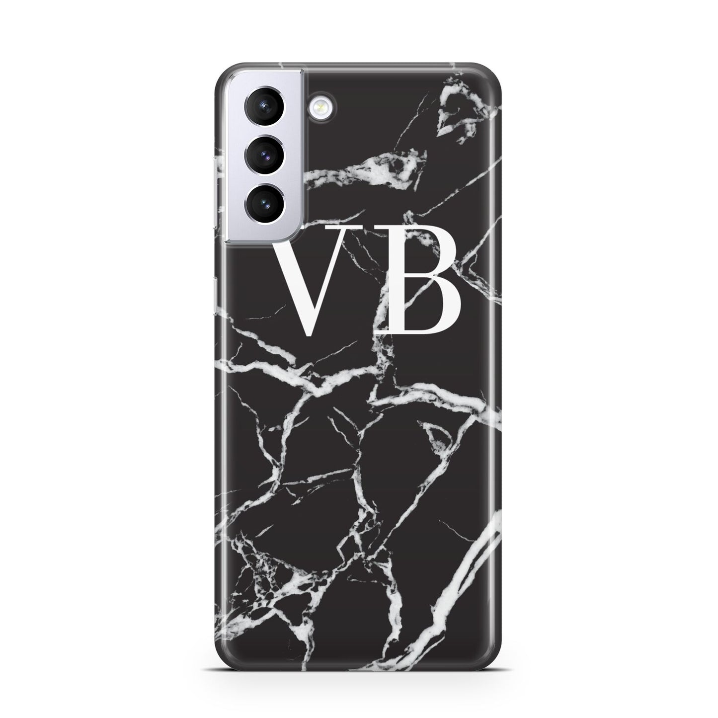Personalised Black Marble Effect Monogram Samsung S21 Plus Case